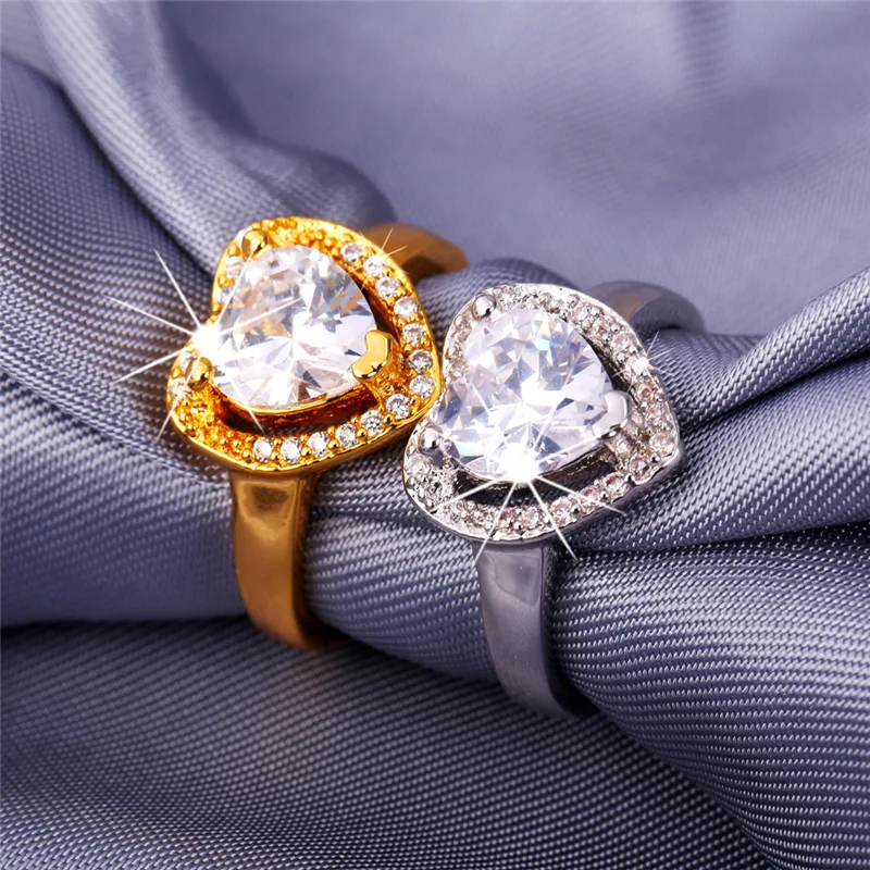 U7 Золотой /Серебряный Цвет Сердце Цирконий Серьги Кольцо Ожерелье Ювелирные