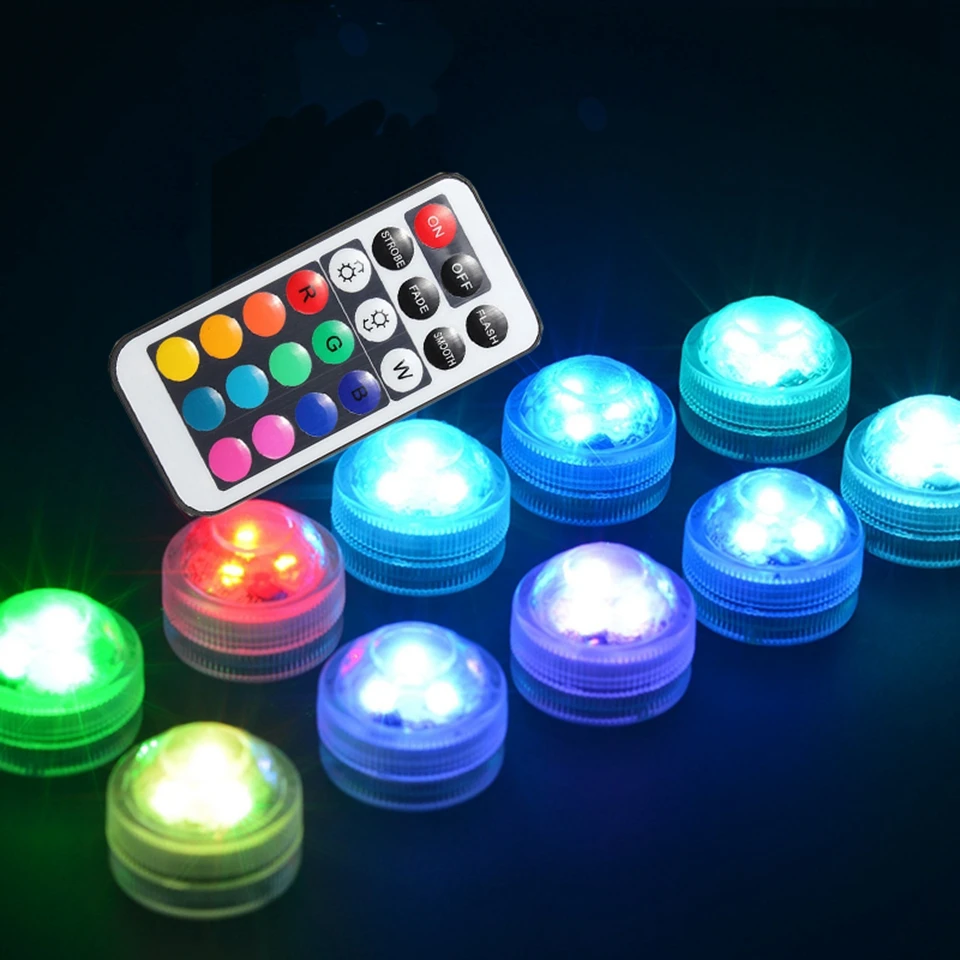 Водонепроницаемая погружная светодиодная подводная лампа RGB на батарейках