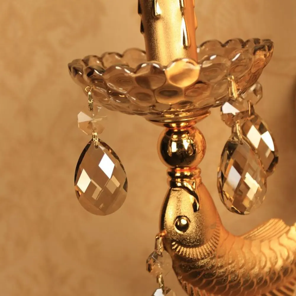 Crystal Corridor Wall Lights European Golden Carved Alloy Fish Bedroom Bedsides Sconces Candle Style Living Room Light | Лампы и