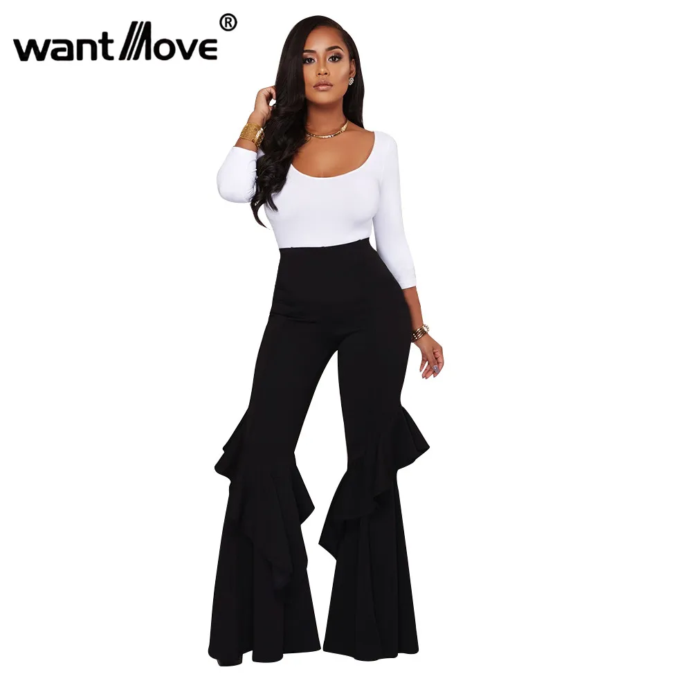 Wantmove, 5 цветов, расклешенные брюки, длинные штаны, лоскутные, новинка года, Осень-зима, женские, с высокой талией, однотонные, длинные штаны, JZ237
