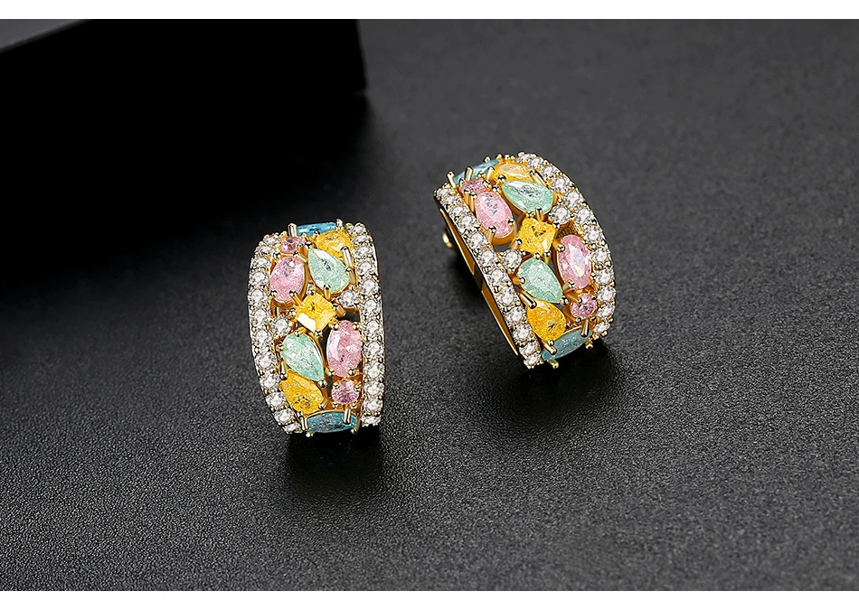 LUOTEEMI, Boho, изысканные серьги-гвоздики для женщин, девушек, для свадебной вечеринки, с роскошным кубическим цирконием, двойной цвет, модное ювелирное изделие, подарок