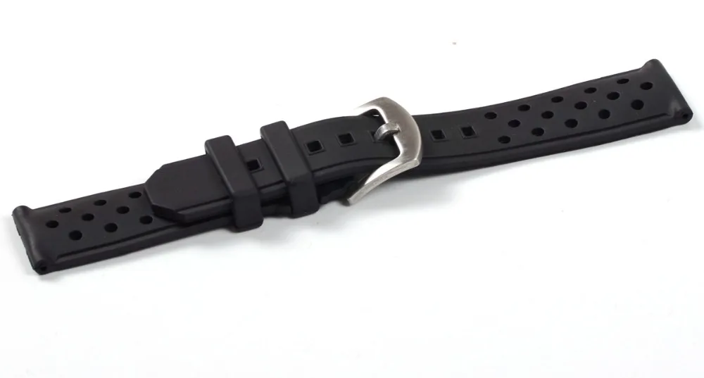 Ремешок силиконовый для наручных часов 22 мм серебристый и черный|black buckle|silicone rubber