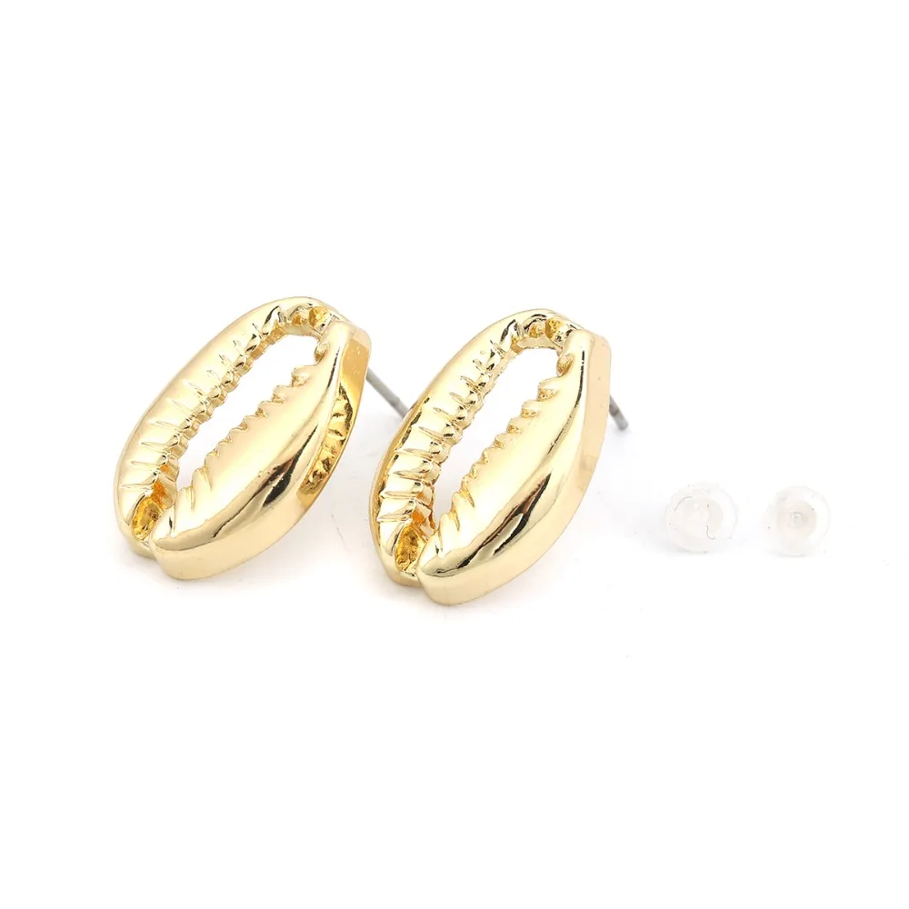 DoreenBeads сплав цинка серьги гвоздики фурнитура Cowrie Monetaria Caputserpentis Gold DIY Charms 19 мм x 12 10