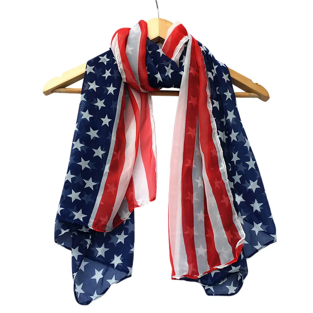 Для женщин флаг США шарф для девочки платок на шею модные оборочки из мягкого