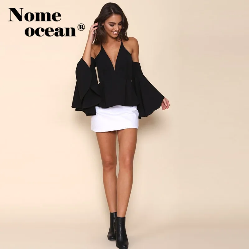European Style Peplum Blouses 2018 Spring and Summer Women Shirts Flare Cuffs Spaghetti Strap Tops of Blouse M17020405 |