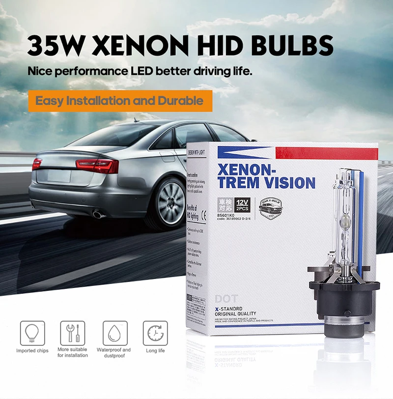 Одна пара D2S D4S ксеноновая лампа 12V 35W HID лампа 3000K 4300K 6000K 8000K 10000K автомобилей ближнего света, лампа для противотуманной фары
