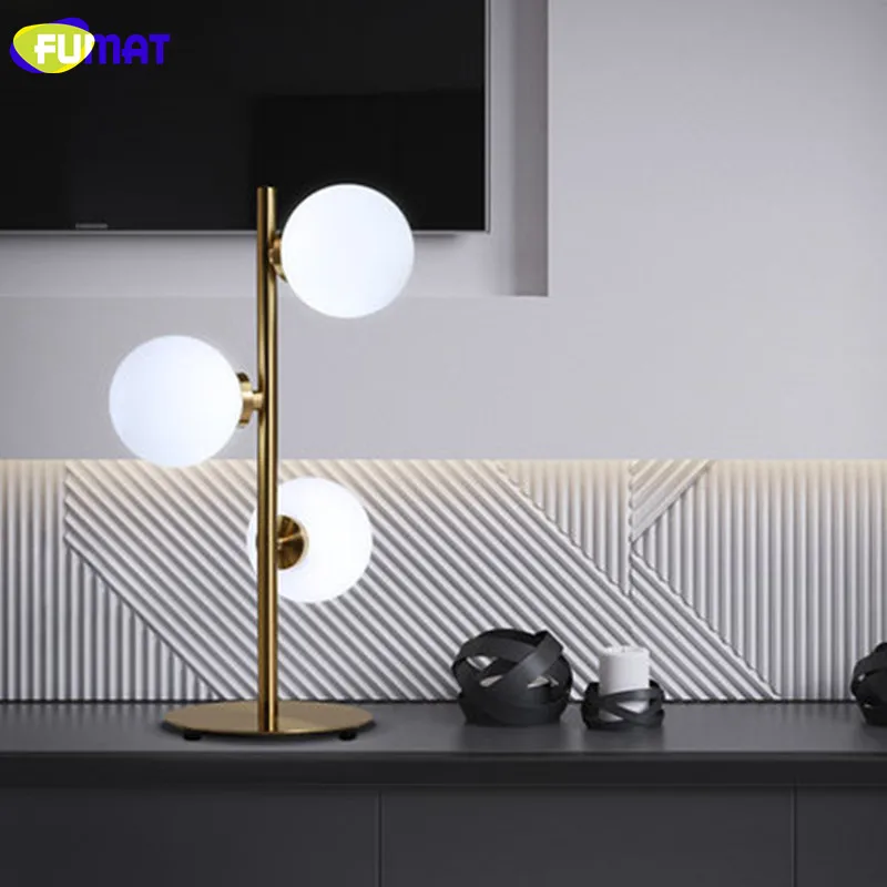 Фумат стеклянные шары настольная лампа современный 3 головки круглый шар LED