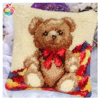hot latch hook cushion kits gift diy needlework crocheting throw pillow unfinished yarn embroidery set pillowcase teddy bear 001