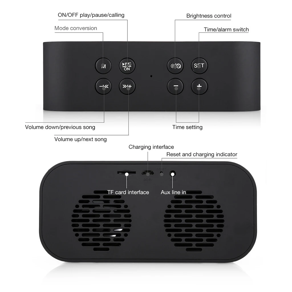 Lewinner Многофункциональные Беспроводные Bluetooth колонки с часами Домашний Мини светодиодный дисплей цифровой Настольный будильник для офиса спальни