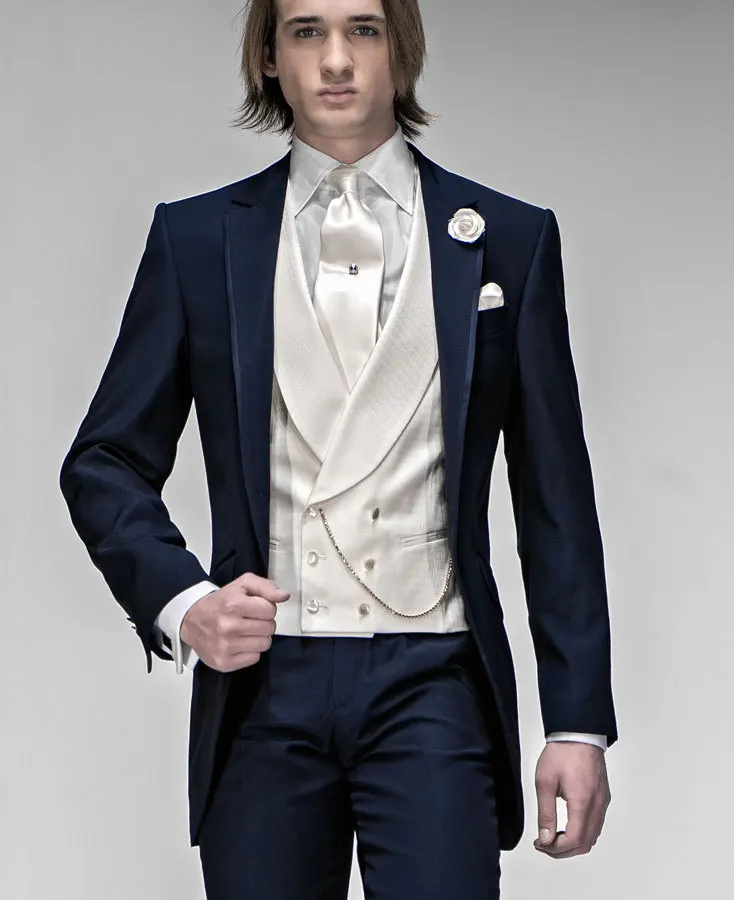 

2017 Latest Coat Pant Design Italian Navy Blue White Men Suit Custom Classic Slim Fit Tuxedo 3 Piece Groom Prom Blazer Masculino