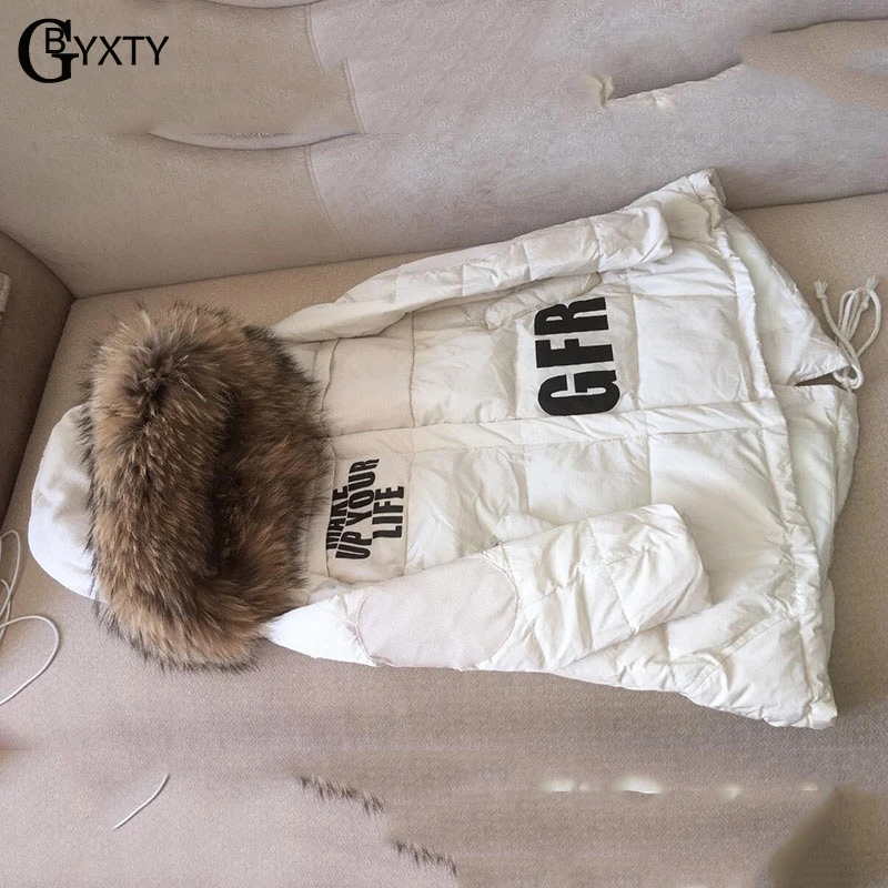 GBYXTY doudoune femme 2018 женский зимний пуховик и пальто воротник из меха енота с буквенным