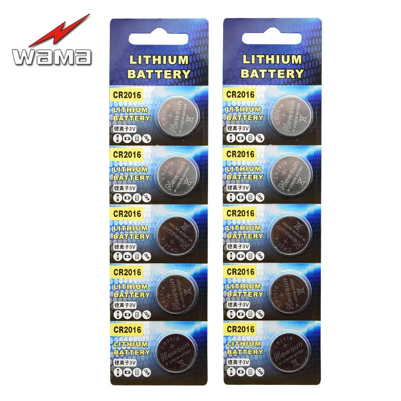 Кнопочная батарея Wama CR2016 10x, 3 в, Литиевая Батарея CR2016 ECR2016 KCR2016 BR2016 LM2016, 3 в, калькулятор, часы, игрушки, монетные батареи
