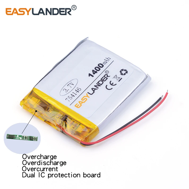 Аккумуляторная батарея 3 7 V 1400mAH 754146 PLIB Полимерный литий-ионный/литий-ионный