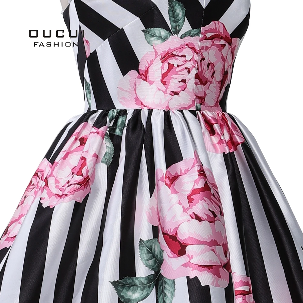 

Simple Design Sexy Sweetheart Ball Gown Prom Dresses 2019 Floral Print Satin Floor Length Party Dress Vestido For Girl OL101020