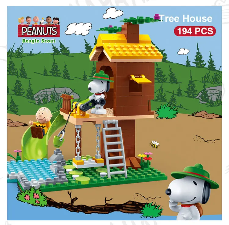 BanBao 7515 Hot Sale Snoopy IP Peanuts Figure Tree House with Slide Building Blocks Toys For Children Educational Model Bricks