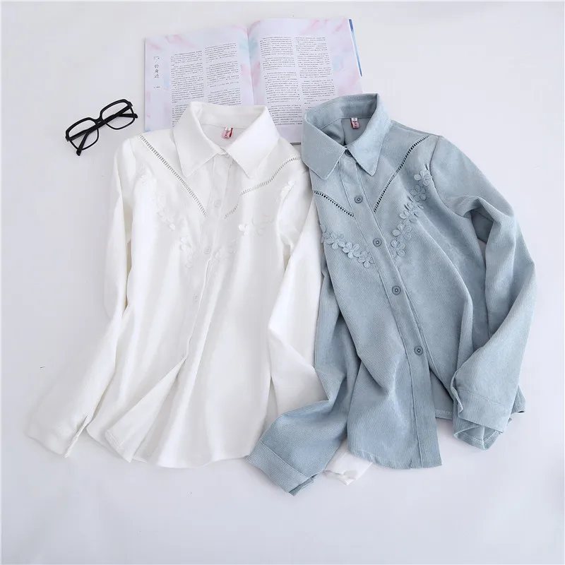 Осенне-зимняя блузка с цветочной вышивкой рубашка женские офисные Топы 2019