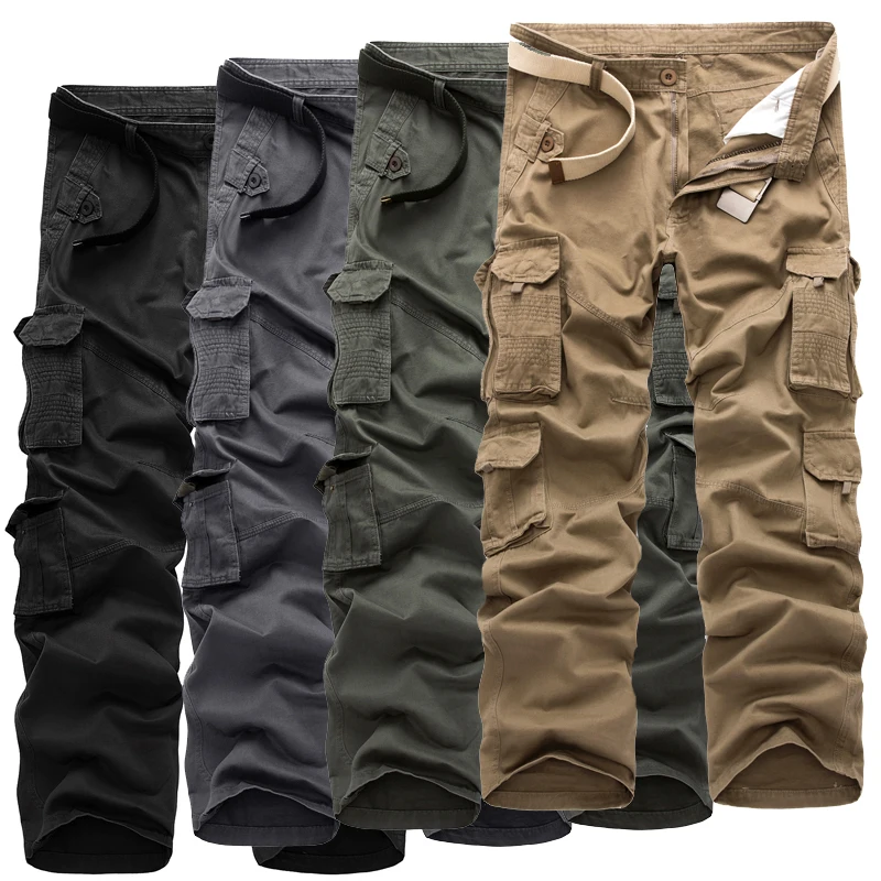 Мужские свободные брюки карго в стиле милитари из 100% хлопка с множеством