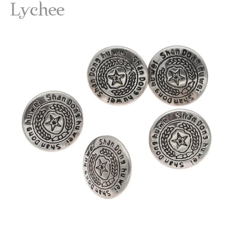 Lychee Life 5 шт 15 мм/21 мм резной в виде звезды металлические кнопки серебристого цвета