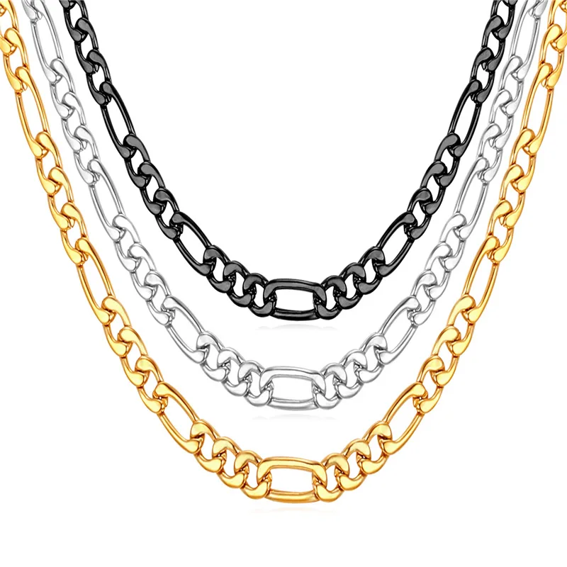 Figaro цепочка на шею для мужчин золотое/черное покрытое пистолетом цепь из