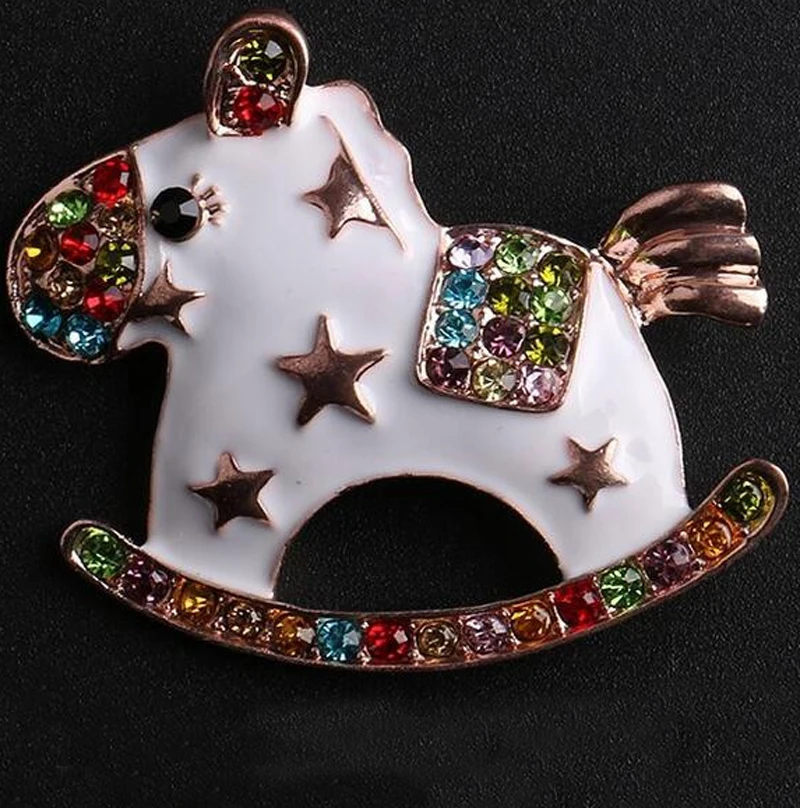 

Decoration Garment Accessories Wedding Bridal Rhinestone Crystal Animal Toy Hobbyhorse Enamel Cockhorse Brooch Pin