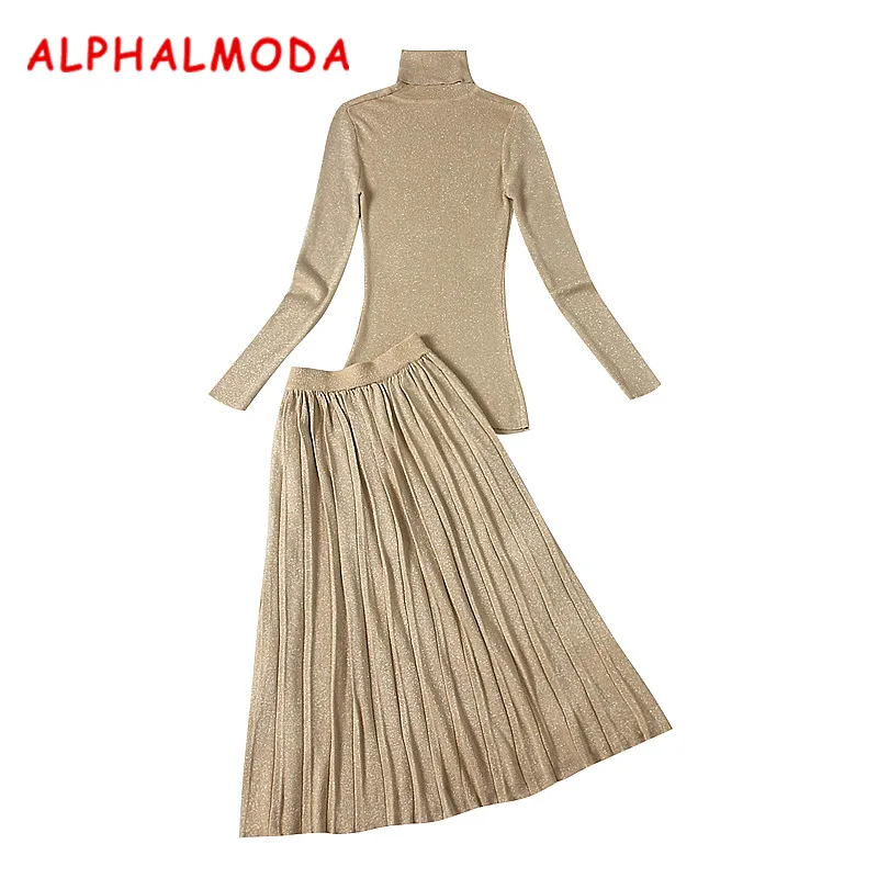 Almoda новинки для женщин дно Вязание футболки и юбки 2 шт. Костюмы Зимняя водолазка