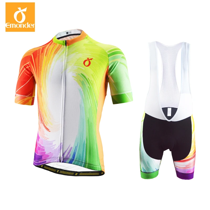 

EMONDER Cycling Jersey Men Set 2020 Pro Team Bicycle Short Sleeve Italian anti-slip band around 12D Pad MTB Road Bike Bib Shorts