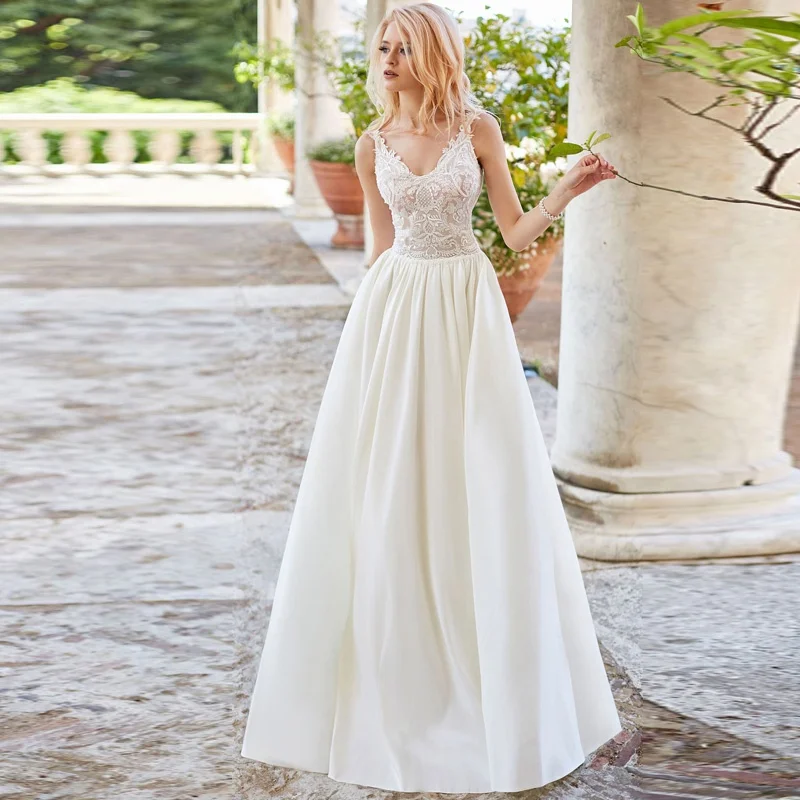 A Line Свадебные платья винтажные карманы Китай Vestidos De Novia с открытой спиной Большие размеры Пуговицы Свадебные платья