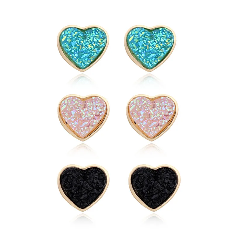 Dayoff Fashion Pink Love Heart Earings for Women Jewelry Fake Druzy Stone Resin Stud Earrings Earstuds arracadas de mujer E585 | Украшения
