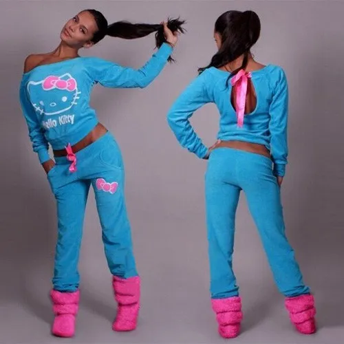 Женский спортивный костюм с принтом Hello Kitty толстовка круглым вырезом и длинные
