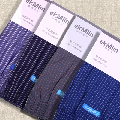 Высокое качество! Бренд ekMlin, 4 пары в упаковке, мужские шорты-боксеры, тканый хлопок,, в клетку, 50 s, чёсаная пряжа, мужские трусы, свободные, дышащие - Цвет: 13