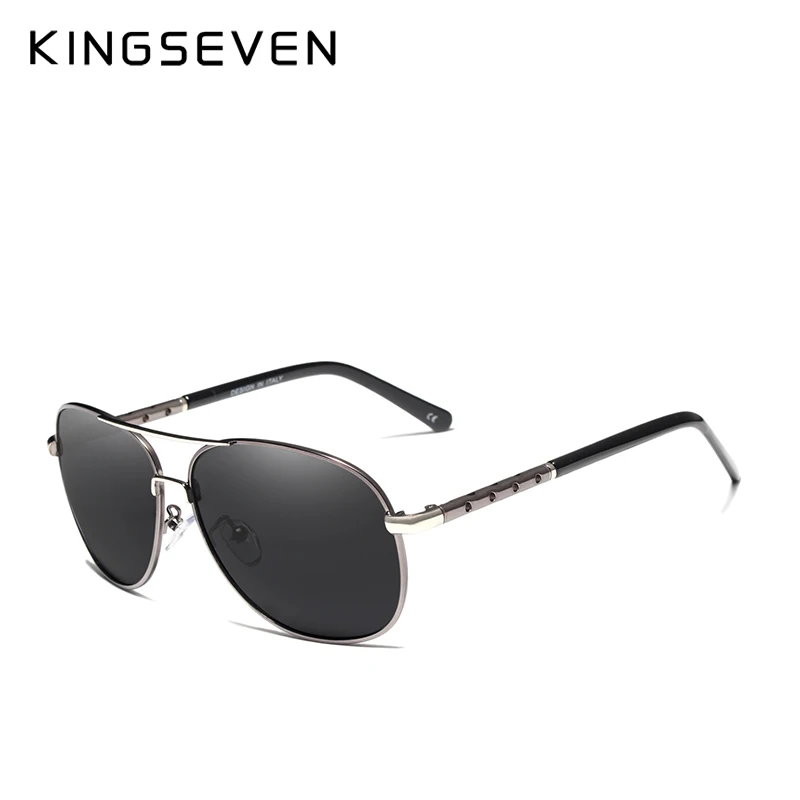 Gun gray KINGSEVEN, фирменный дизайн, пилот, солнцезащитные очки, мужские, поляризационные, для вождения, UV400, полый дизайн, оправа, очки, Gafas De Sol, N7371 - Цвет линз: Gun gray