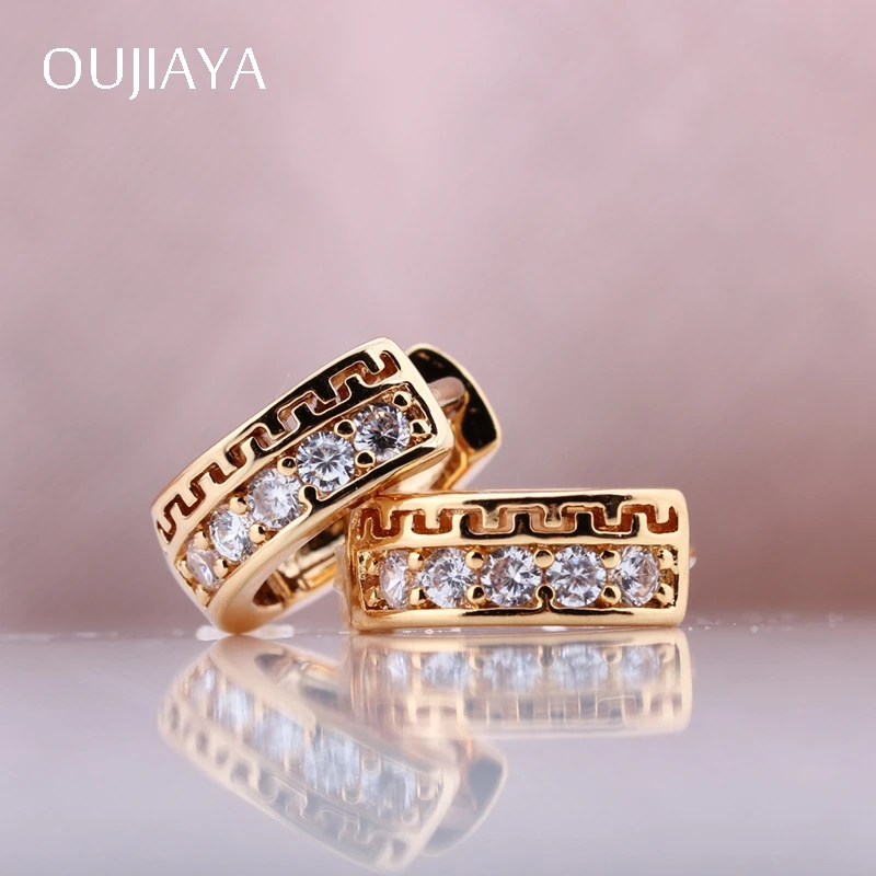 OUJIAYA Hollow Micro-wax Inlay Dangle Earrings Gold color plated Natural Zircon Fashion Women Wedding Party Exquisite Luxury A35 | Украшения