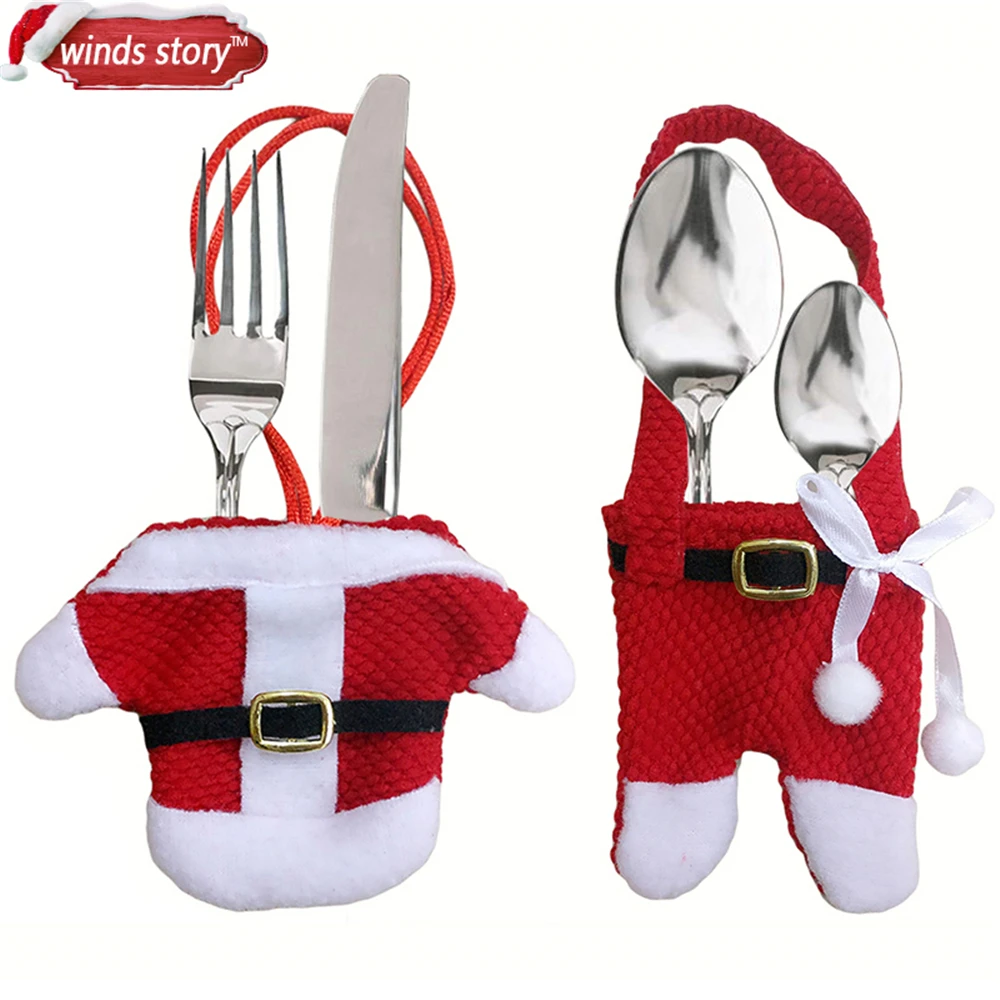 12 шт. костюм Санты Рождественский для папы столовые приборы держатель вилка