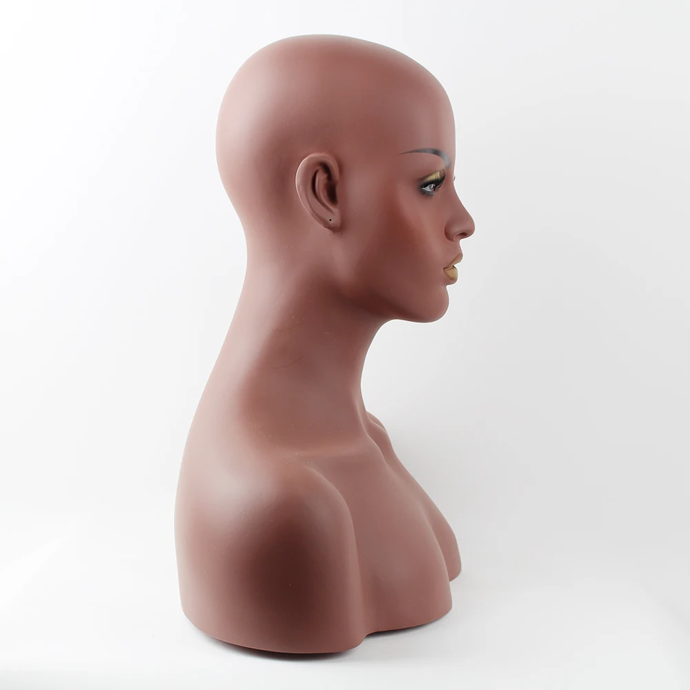 

Gold Lip Fiberglass African American Black Female Mannequin Head Bust For Wigs