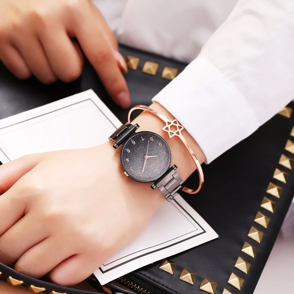 Часы женские кварцевые из нержавеющей стали модные роскошные с градиентом