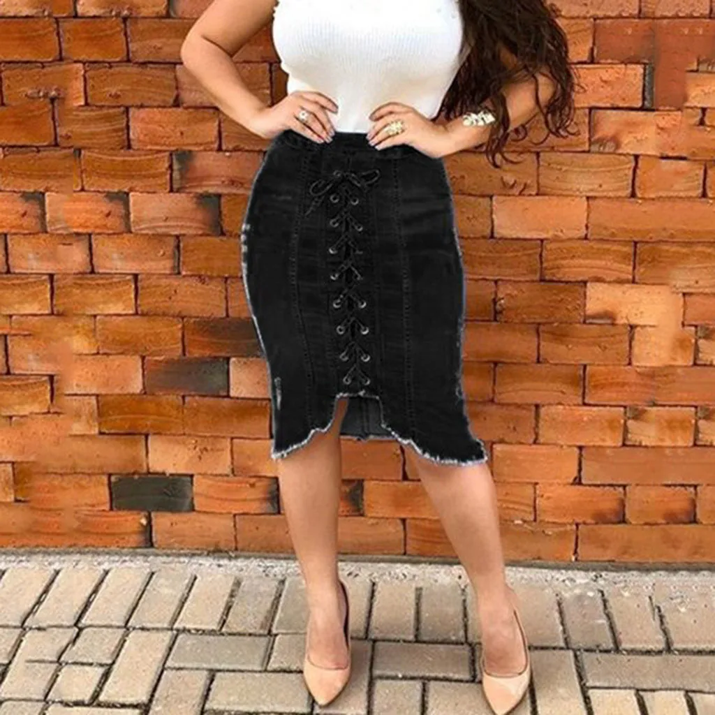 Рваные облегающие кружевные джинсовые юбки с высокой талией Faldas Mujer Moda летние