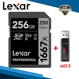 256G and Reader Lexar 256 ГБ sd-карта с картридером Профессиональный SDXC 1667X карты и ридеры USB 3,0 UHS-II класс 10 U3 V60 4K карта памяти - Емкость: 256G and Reader