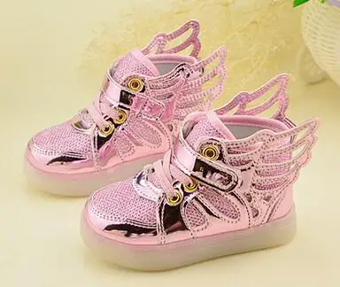 New Children Baby Luminous Shoes Boys Girls Flying Wing Light Up Colorful Glowing Sneakers Kids Leisure Sports Christmas size 21 | Детская