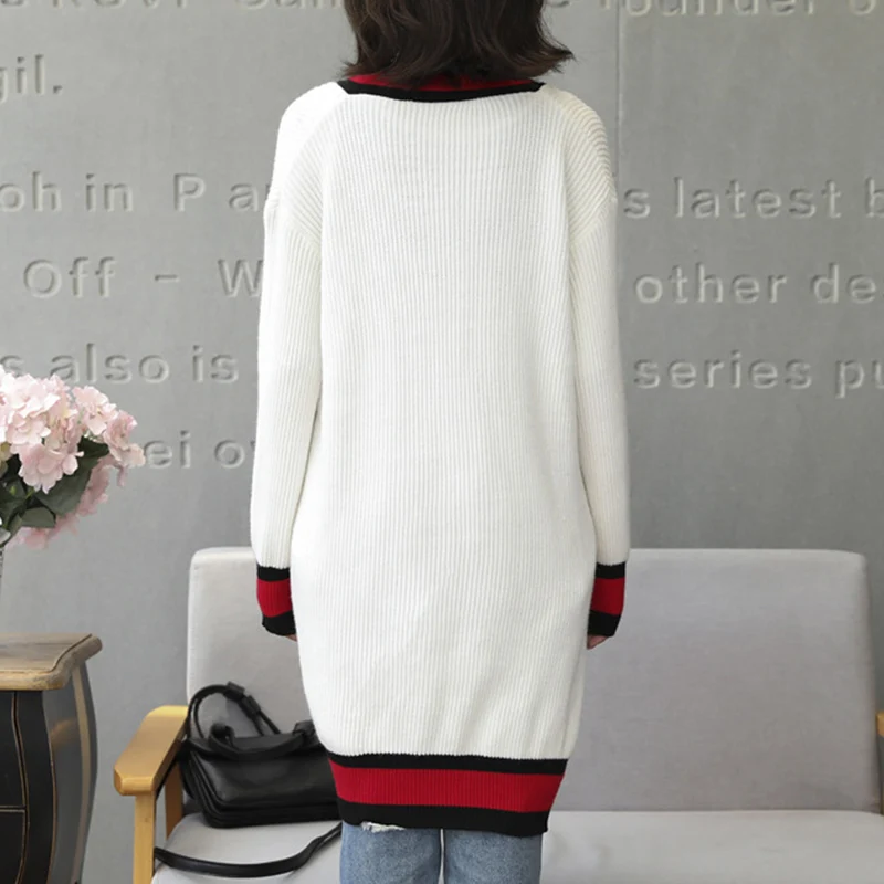 Spring New Wild Loose Long Knitwear Cardigan Women Sweater Coat Sleeve Patchwork wz321 |