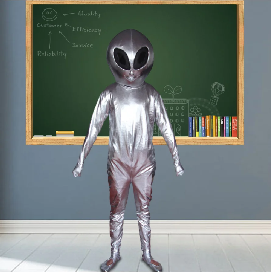 

Smart Silver Grey Extra-terrestrial ET Mascot Saucer Man Alien With Big Black Eyesl Mascot Costume Fancy Dress Halloween gift