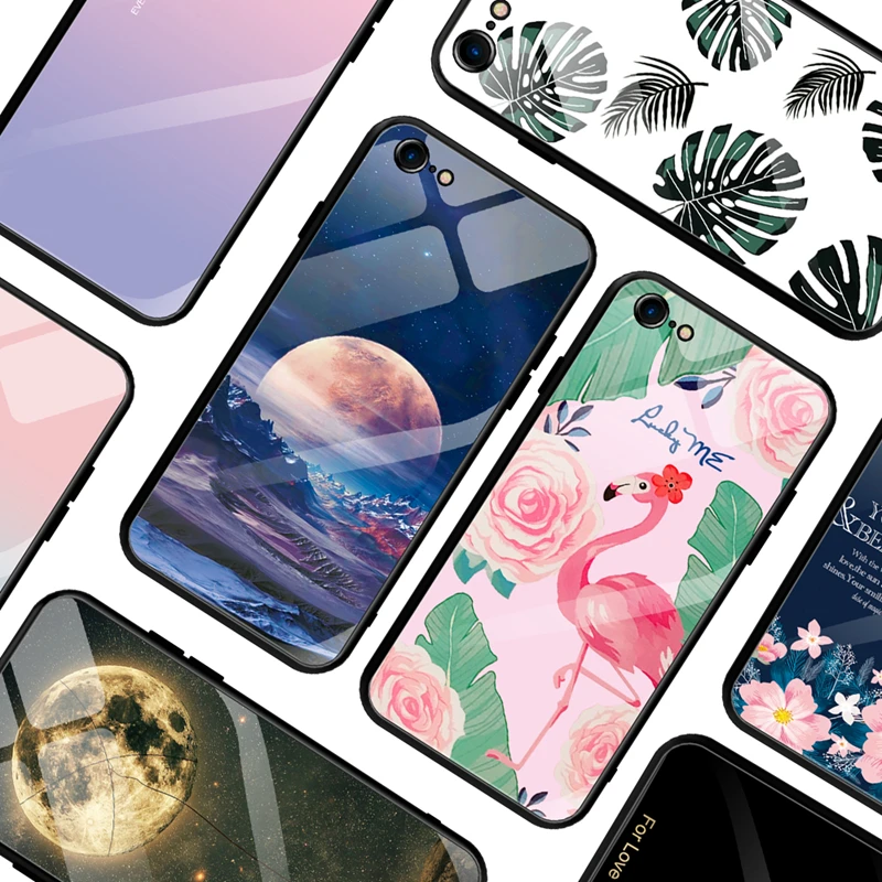 For iPhone XS MAX XR Glass Case 8 7 Plus Luxury Protective Back Cover X 6 6S Shockproof Capa Funda |