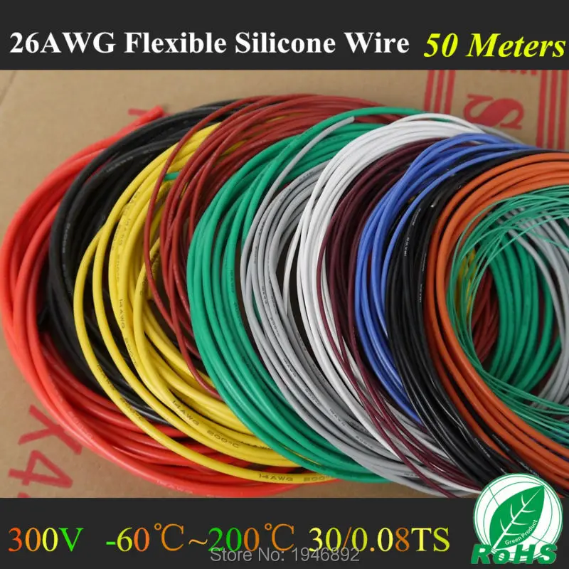 50 м 164FT 26 AWG Гибкая силиконовая провода RC кабель 26AWG 30/0.08TS OD 1 5 мм Луженая Медный