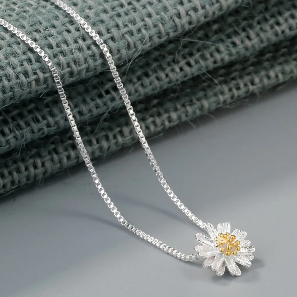 Romantic Flower Style Silver Daisy Pendant Charm Necklace Women's Clavicle Necklaces Jewelry Wedding Engagement Gift | Украшения и