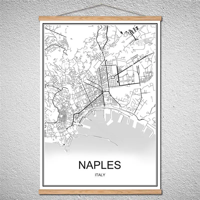 С рамкой NAPLES карта городов мира современный плакат картина маслом холст