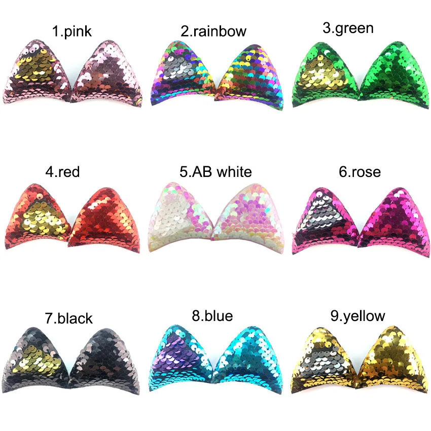 

200pc/lot Reversible Sequin Cat Ear Padded 6cm Length unicorn Accessories Headwear Accessory for Girls Headband clothes applique