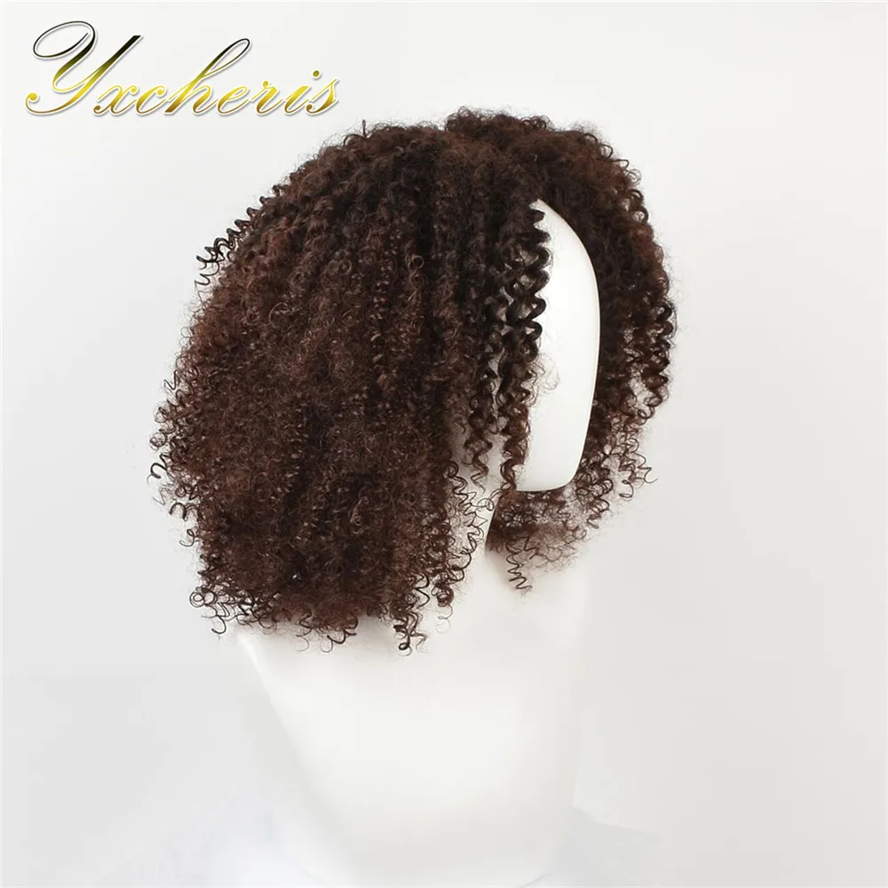 YXCHERISHAIR короткие Синтетические афро кудрявый вьющиеся Искусственные парики высокое температура волокно швейцарский кружево коричневый, черны