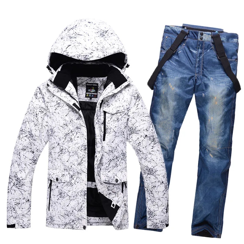 Мужской уличный лыжный костюм зимние теплые кожаные брюки с ремешком и лыжная