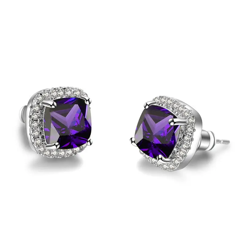 Silver Purple Новинка, модные женские милые Квадратные Серьги цвета шампанского, 18 К, розовое золото, Заполненные ювелирные изделия, винтажные свадебные серьги-гвоздики для женщин - Окраска металла: Silver Purple
