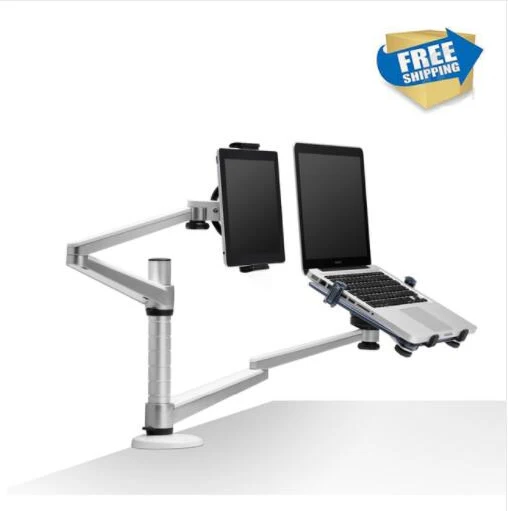 

free shipping Full Motion Dual Arm 10-15 inch Laptop Holder + 7-10 inch Tablet PC Stand Rotate Holder Desktop Stand OA-9X