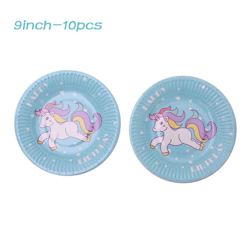 blue 9inchplate10pcs Розовый голубой Единорог День рождения украшения Дети тарелка воздушный шар салфетка кекс детский душ принадлежности для девочек - Цвет: blue 9inchplate10pcs